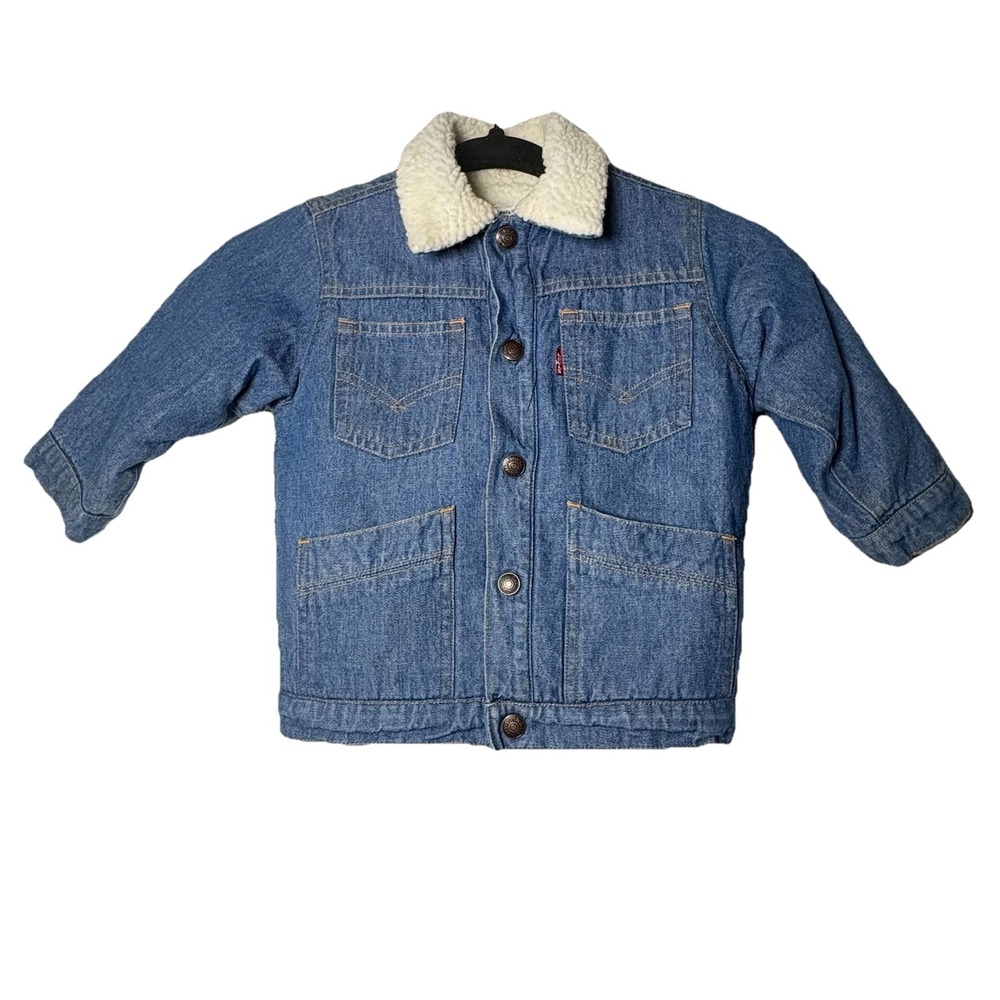 Levi's Sherpa Jacket Toddler Sz 18 Mo VTG Blue Denim Cute Pockets Y2K Little‎